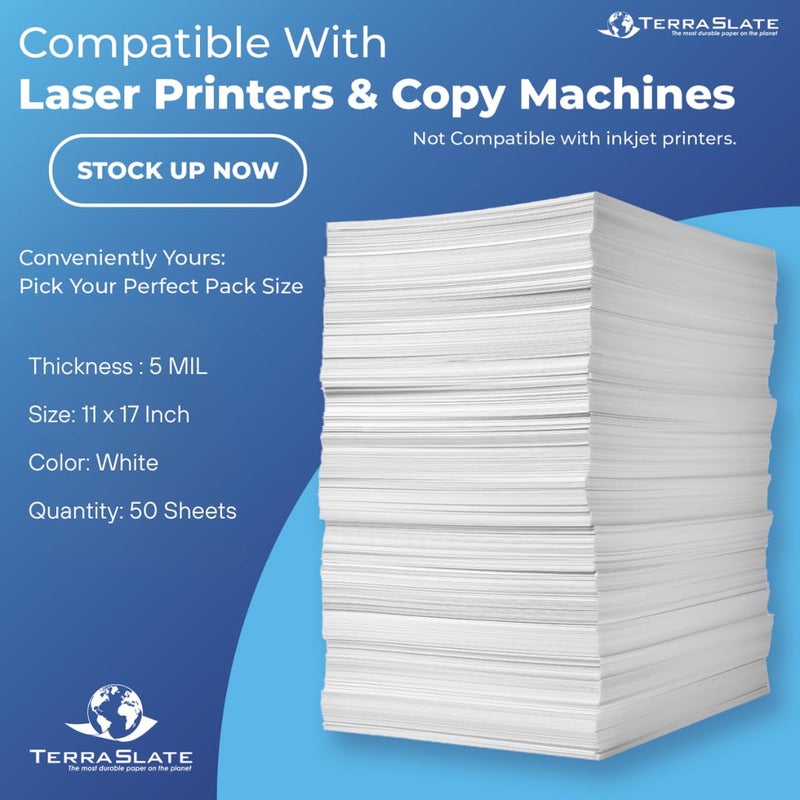 TerraSlate Waterproof Paper, Rip-Proof Paper, 50 Sheets, 5 Mil (120lb Cover), 11â€ x 17â€, Laser Printer and Copy Machine Compatible - Image 4